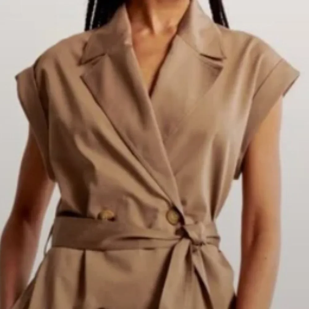 Abercrombie & Fitch, Camel, Brown, Sleeve, Trench, Sleeveless, Collar, Size LT - Picture 2 of 3